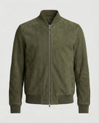 men's classic zip-up bomber jacket in dark green