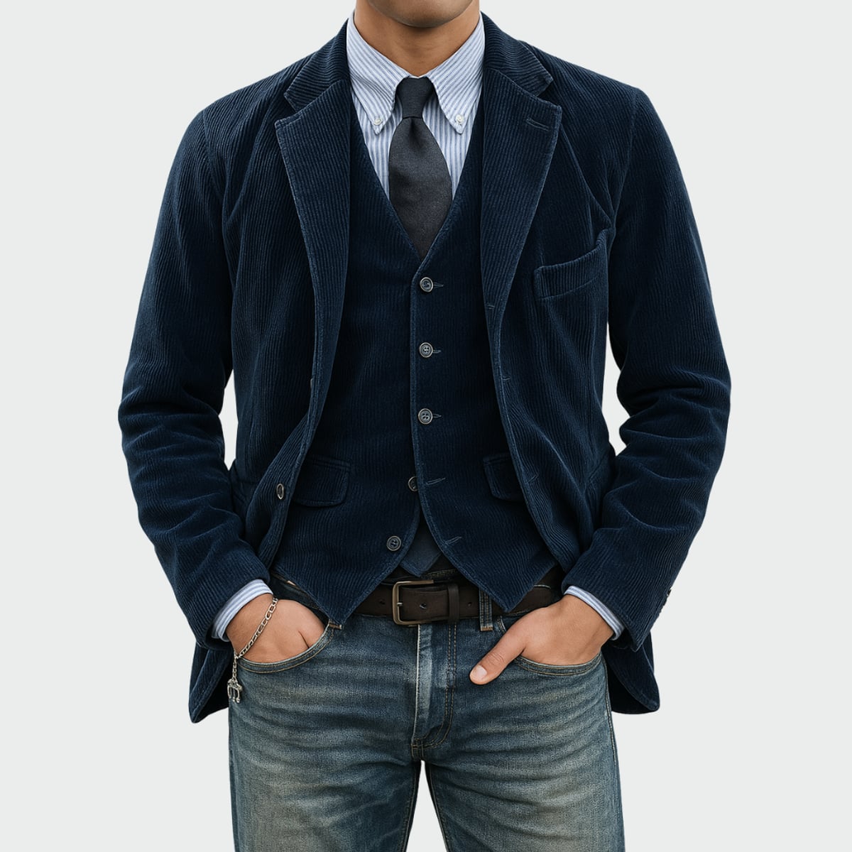 men's corduroy blazer and waistcoat set in blue