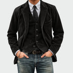 men's corduroy blazer and waistcoat set in black