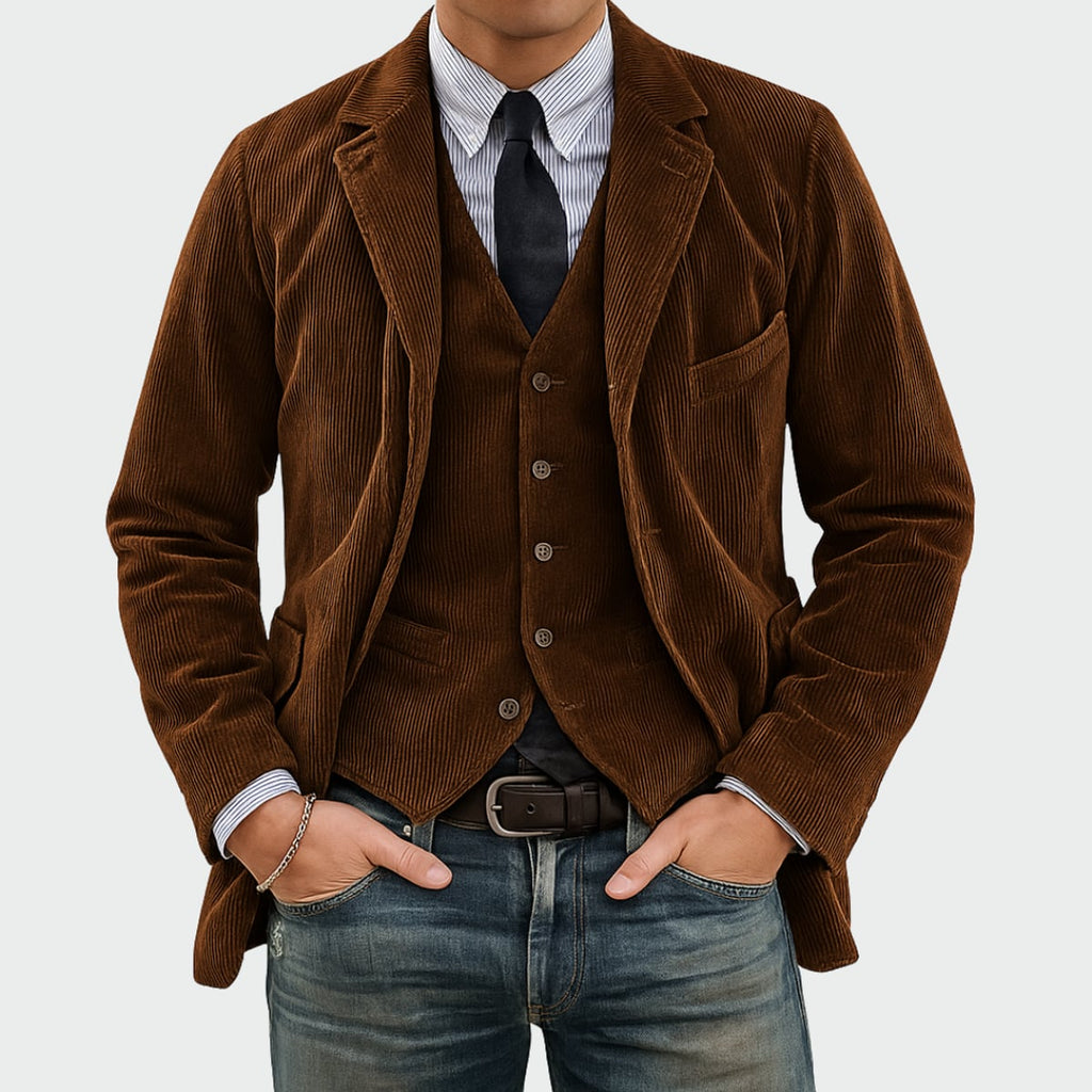 men's corduroy blazer and waistcoat set in brown
