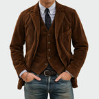 men's corduroy blazer and waistcoat set in brown