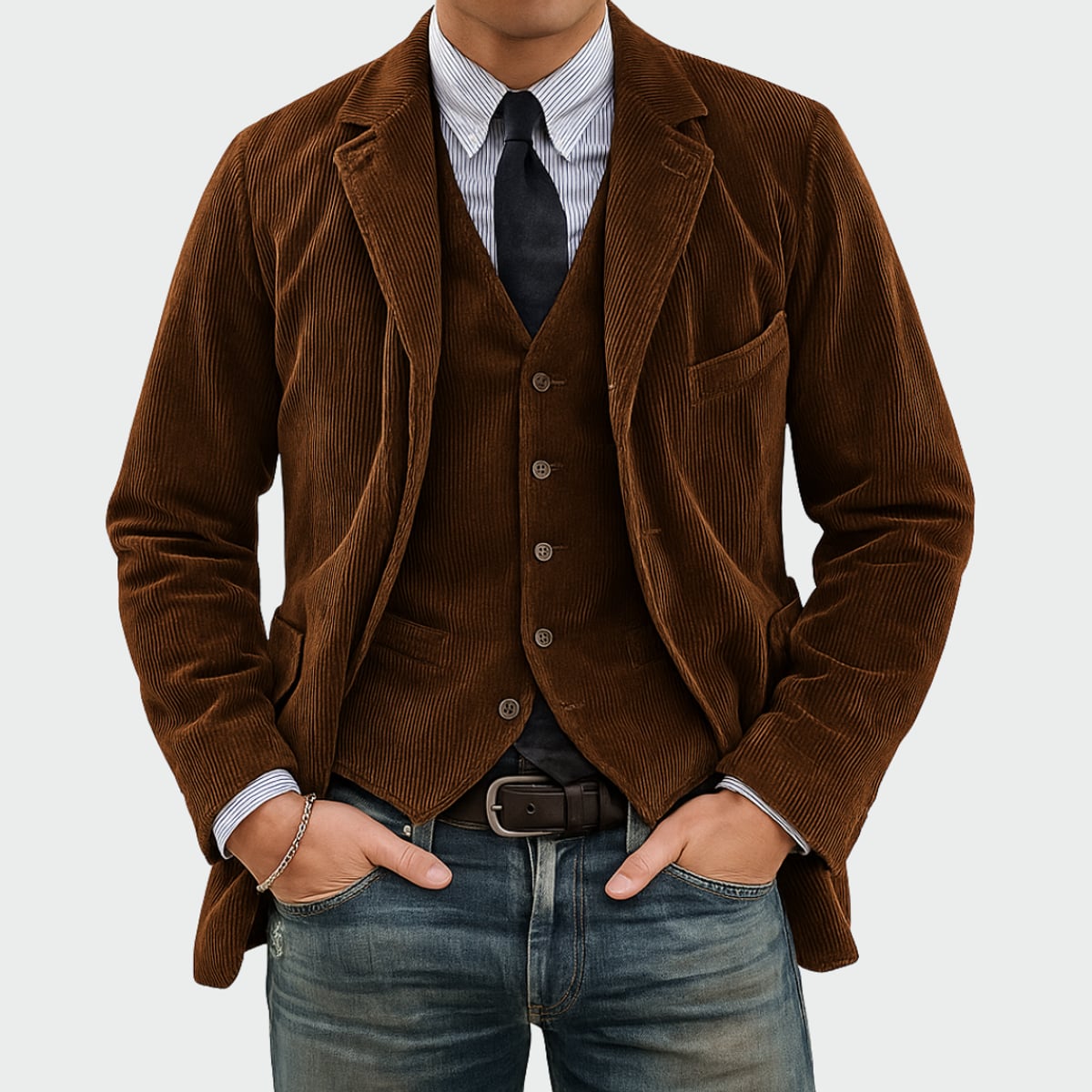 men's corduroy blazer and waistcoat set in brown