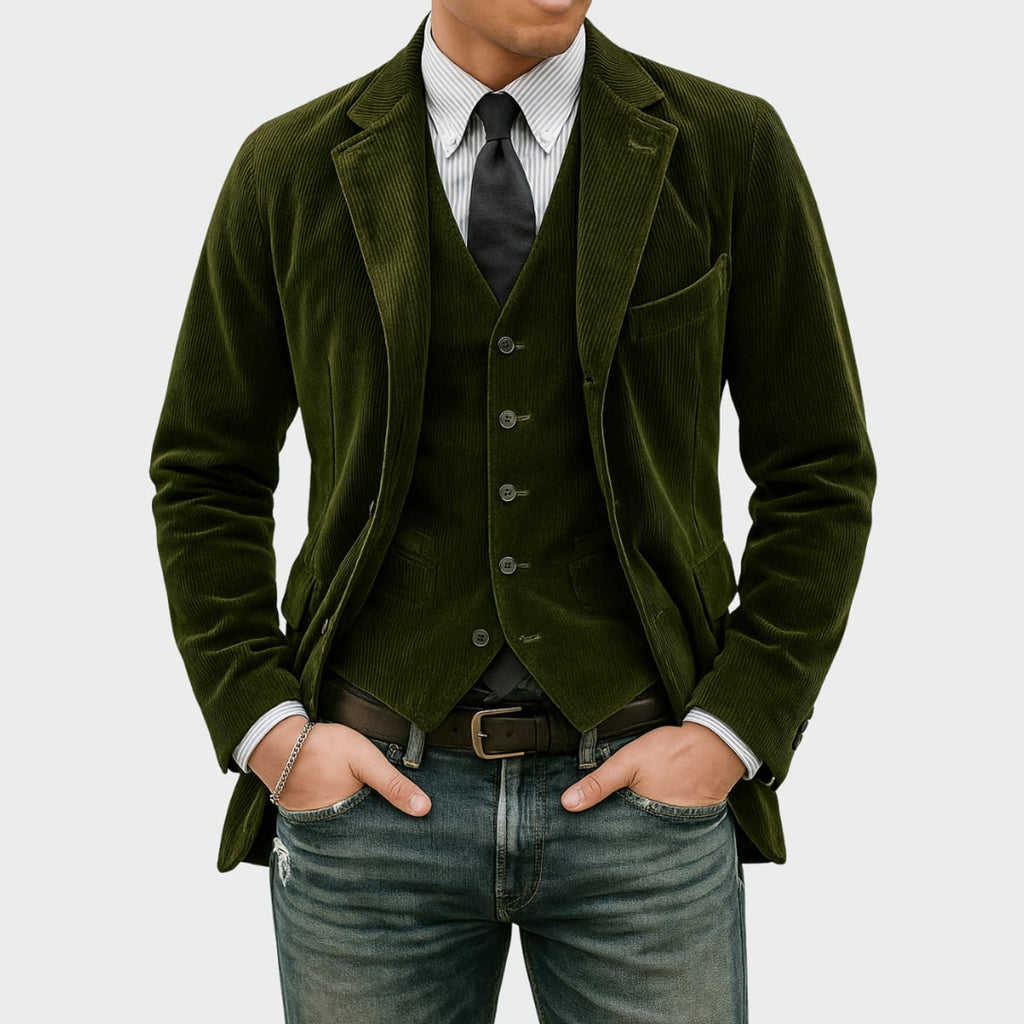 men's corduroy blazer and waistcoat set in green