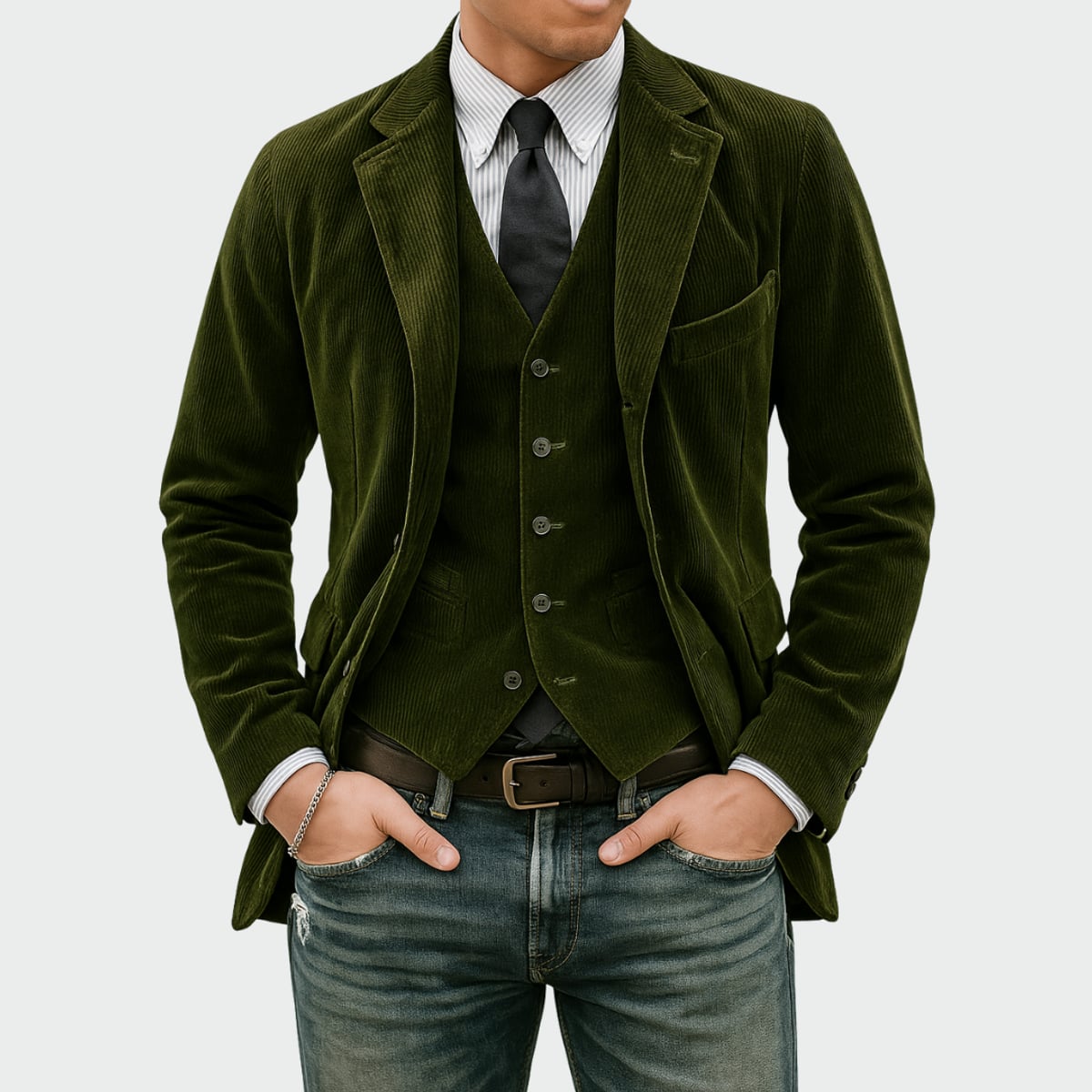 men's corduroy blazer and waistcoat set in green