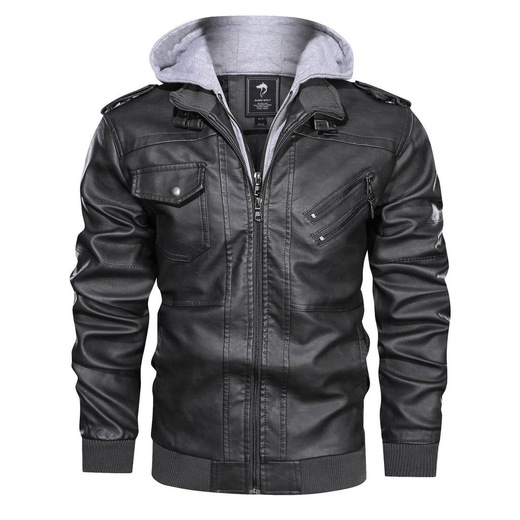 men's detachable hood zip-up jacket in gray