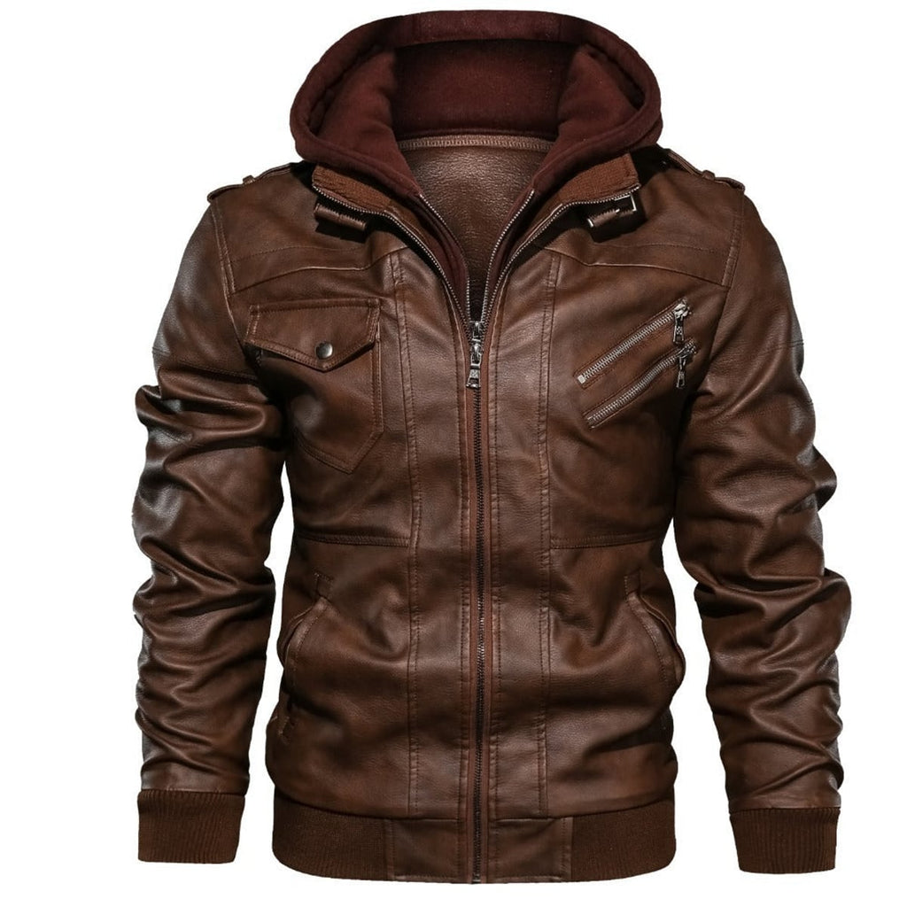 men's detachable hood zip-up jacket in brown
