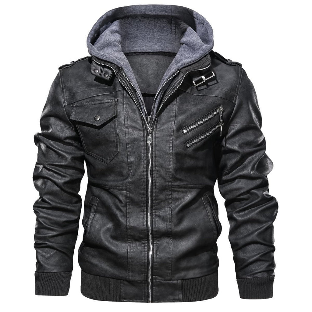 men's detachable hood zip-up jacket in black