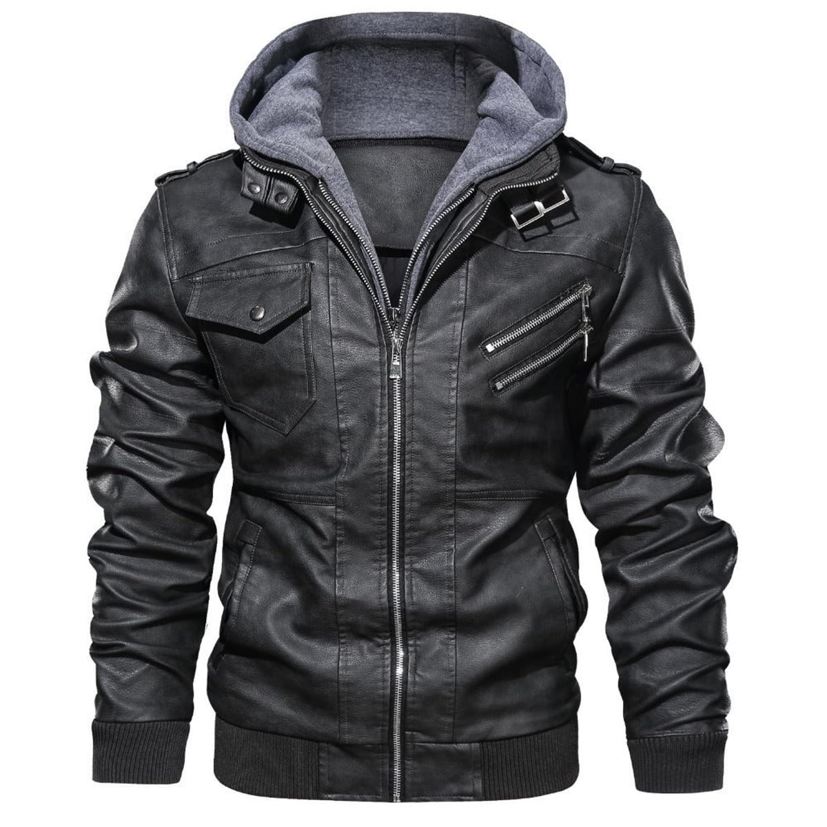 men's detachable hood zip-up jacket in black