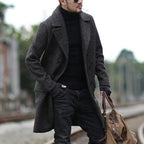 men's double breasted long coat in black