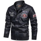 men's embroidered patch stand collar bomber jacket in black