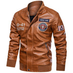 men's embroidered patch stand collar bomber jacket in light brown
