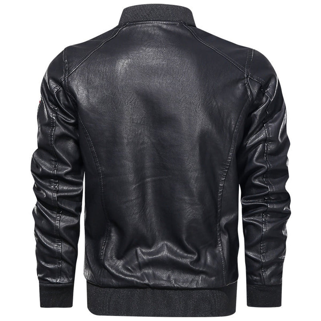 men's embroidered patch stand collar bomber jacket
