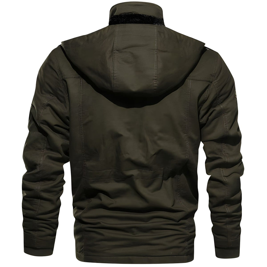 men's fleece-lined military cargo jacket in dark green