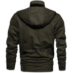 men's fleece-lined military cargo jacket in dark green