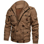 men's fleece-lined military cargo jacket in brown