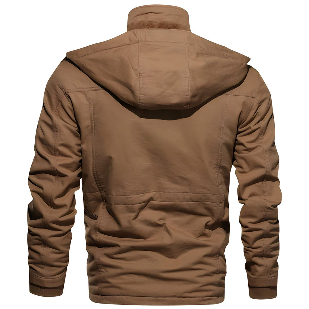 men's fleece-lined military cargo jacket in brown