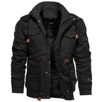 men's fleece-lined military cargo jacket in black