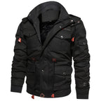 men's fleece-lined military cargo jacket in black
