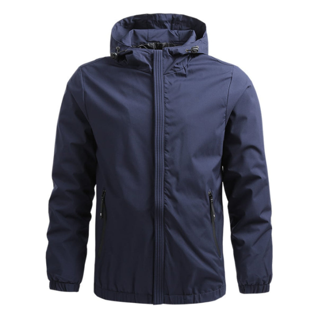 men's full-zip hooded windbreaker in dark navy