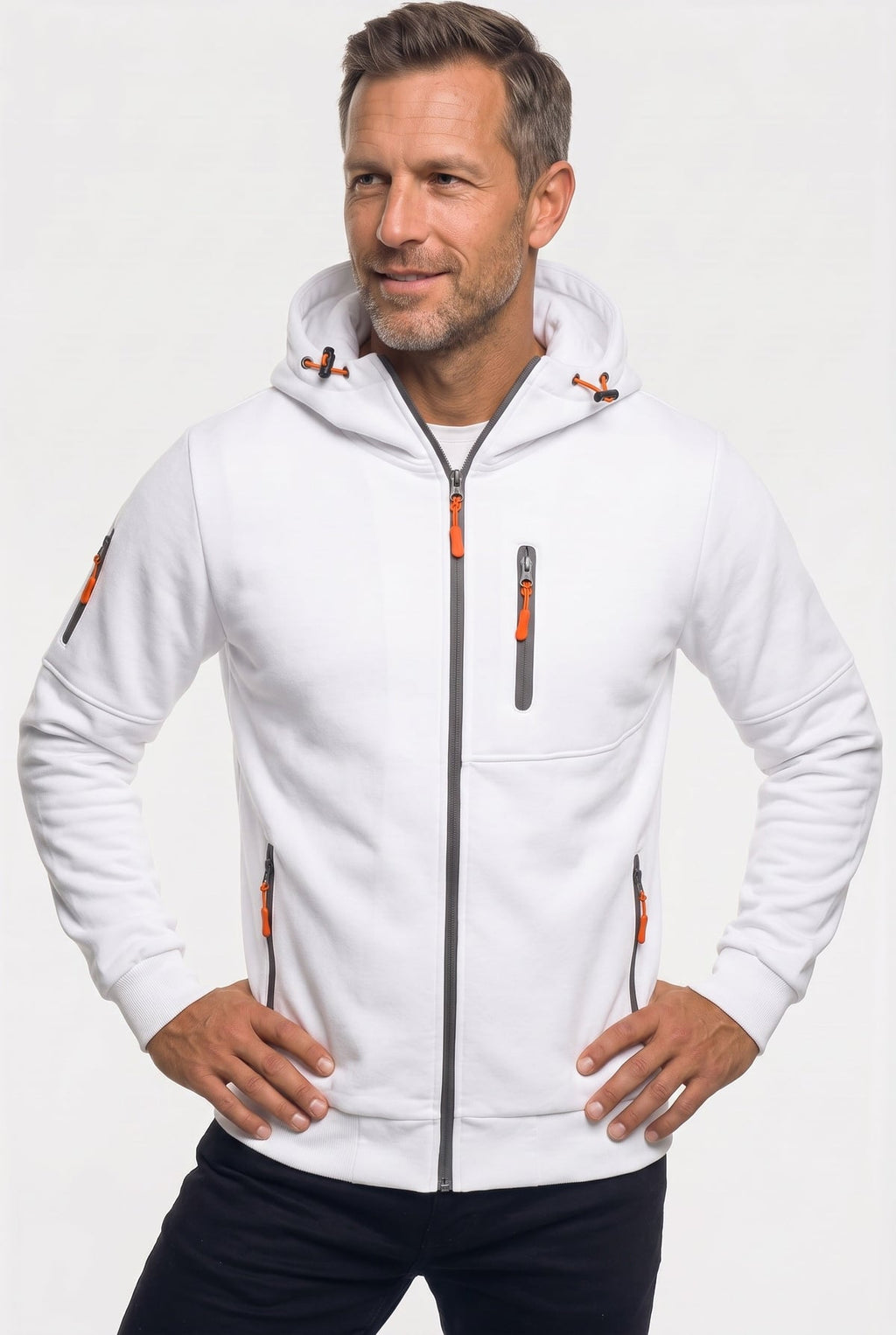 men's full zip hoodie in white