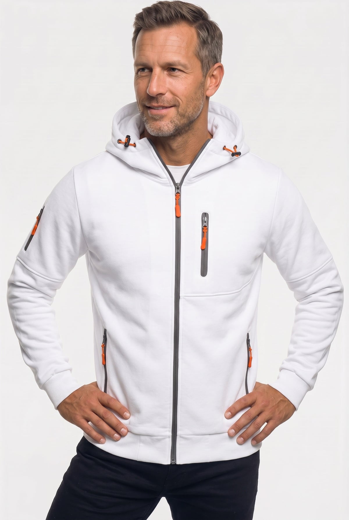 men's full zip hoodie in white