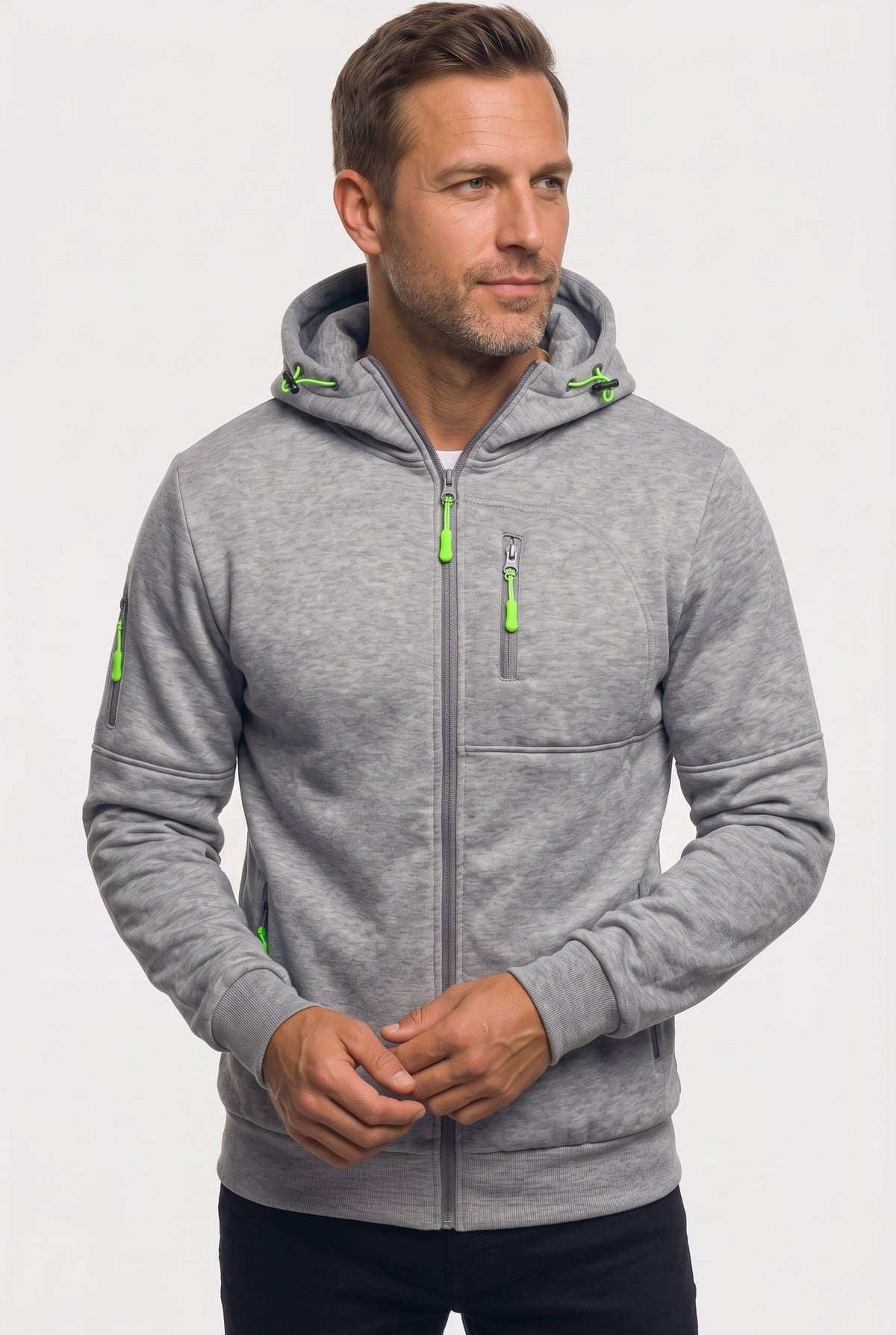 men's full zip hoodie in light gray