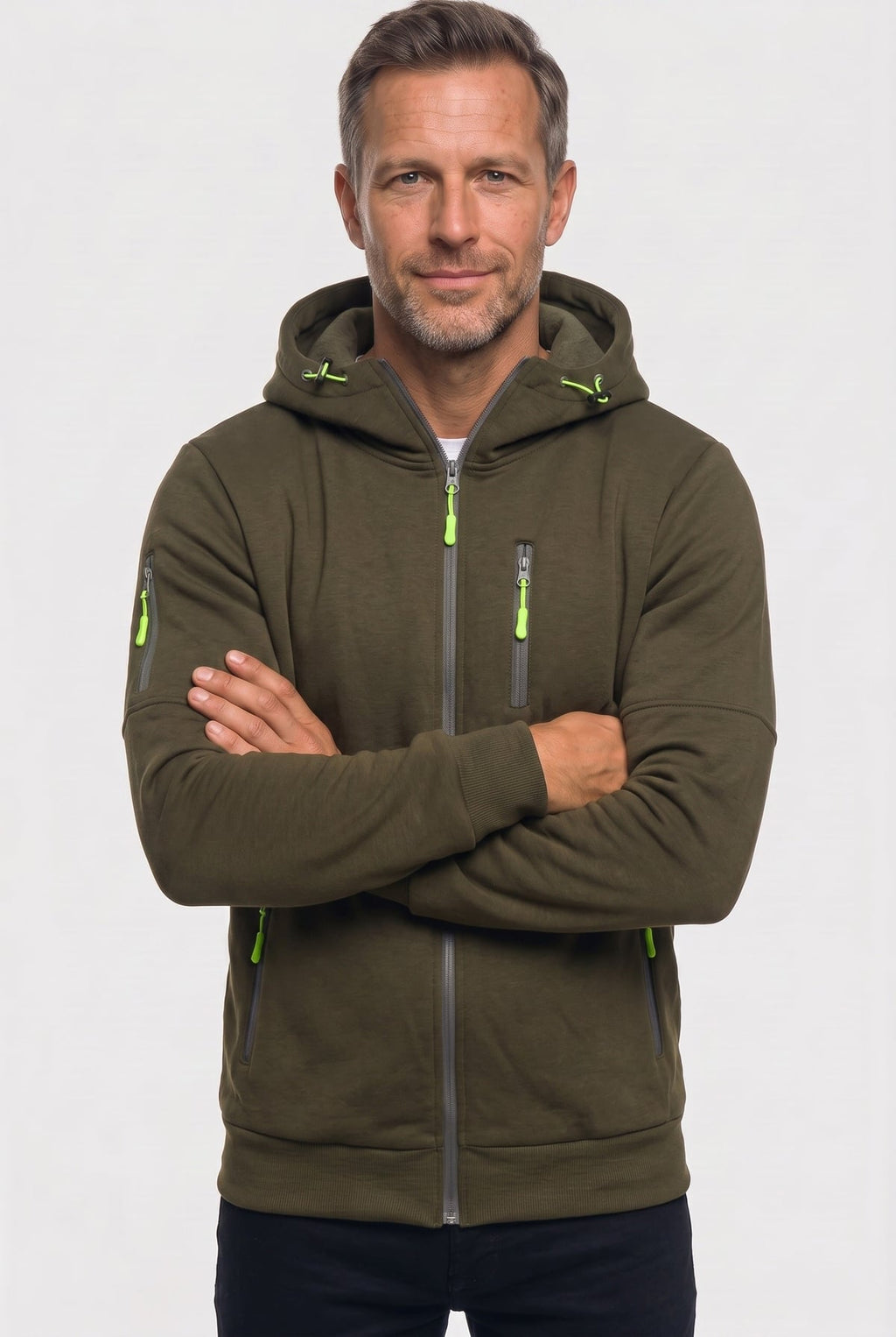 men's full zip hoodie in dark green