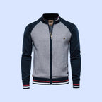 men's full zip knit bomber jacket in navy blue
