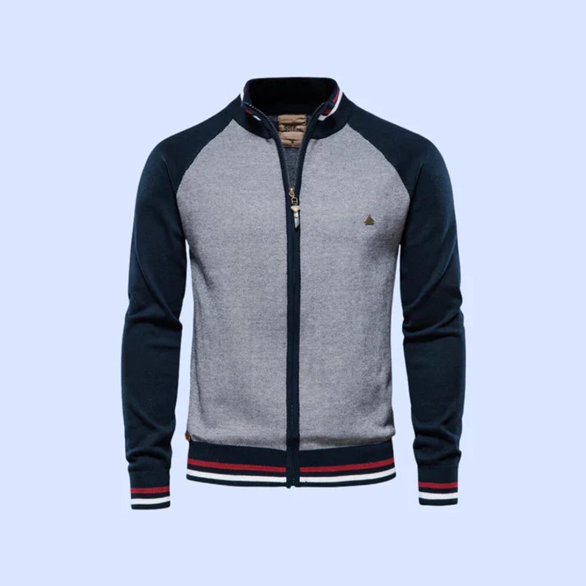 men's full zip knit bomber jacket in navy blue