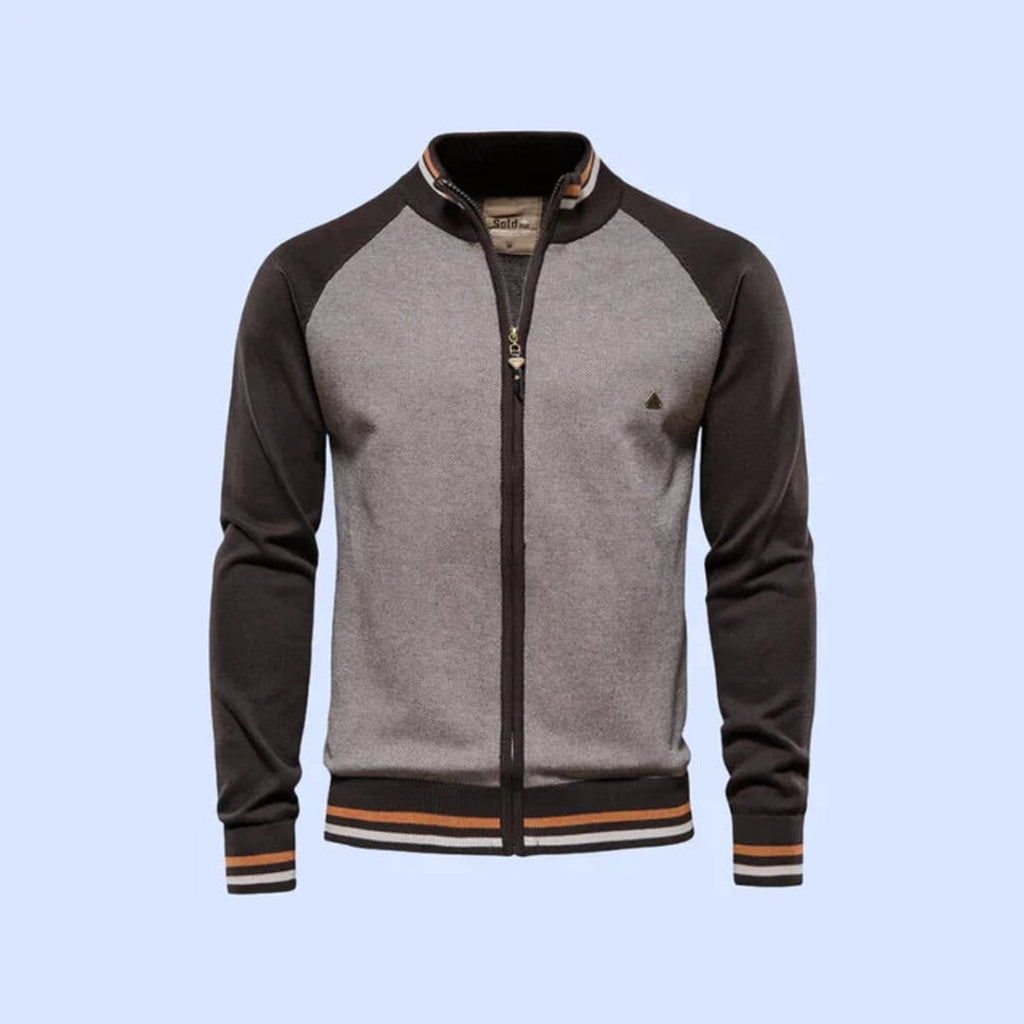 men's full zip knit bomber jacket in brown
