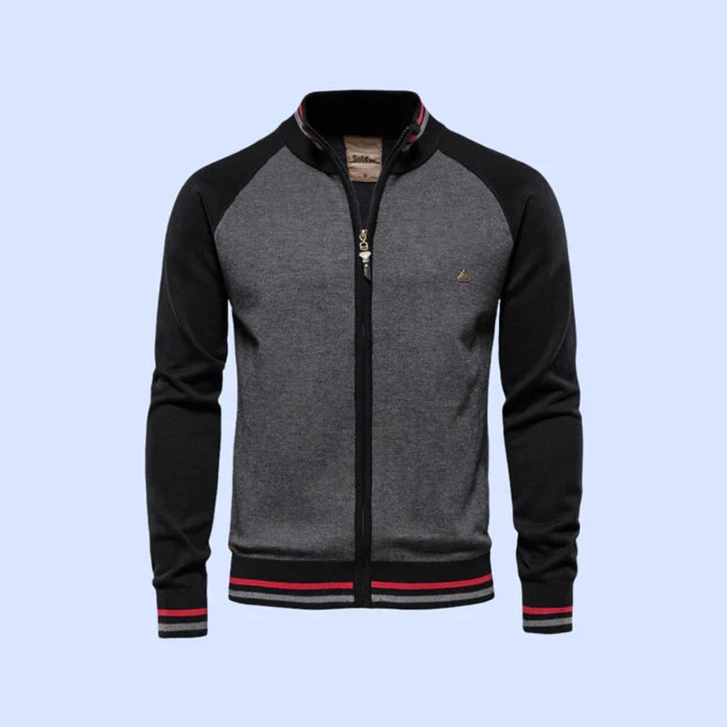 men's full zip knit bomber jacket in black