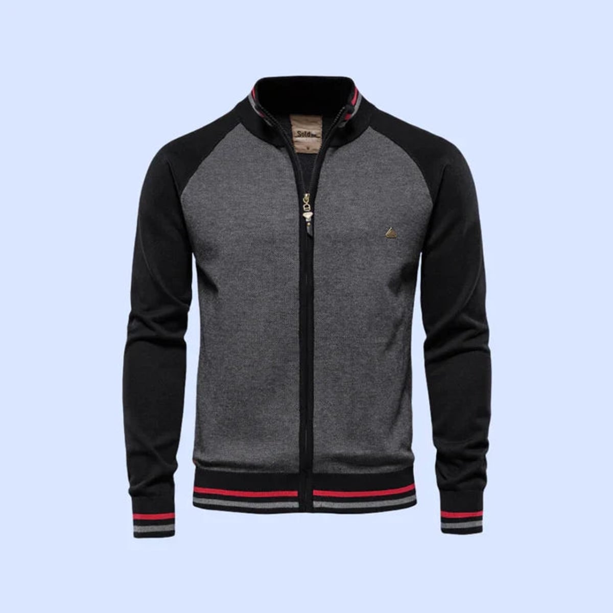 men's full zip knit bomber jacket in black