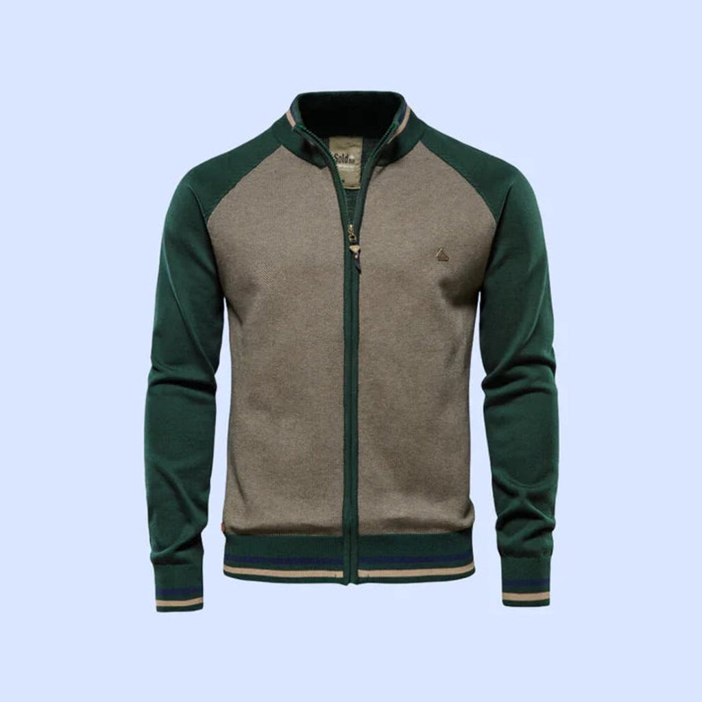 men's full zip knit bomber jacket in green