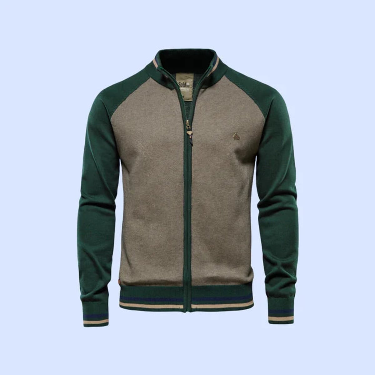 men's full zip knit bomber jacket in green