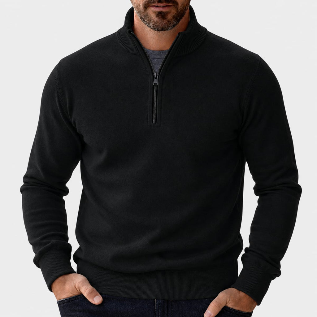 men's half zip pullover sweater in black