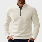 men's half zip pullover sweater in beige