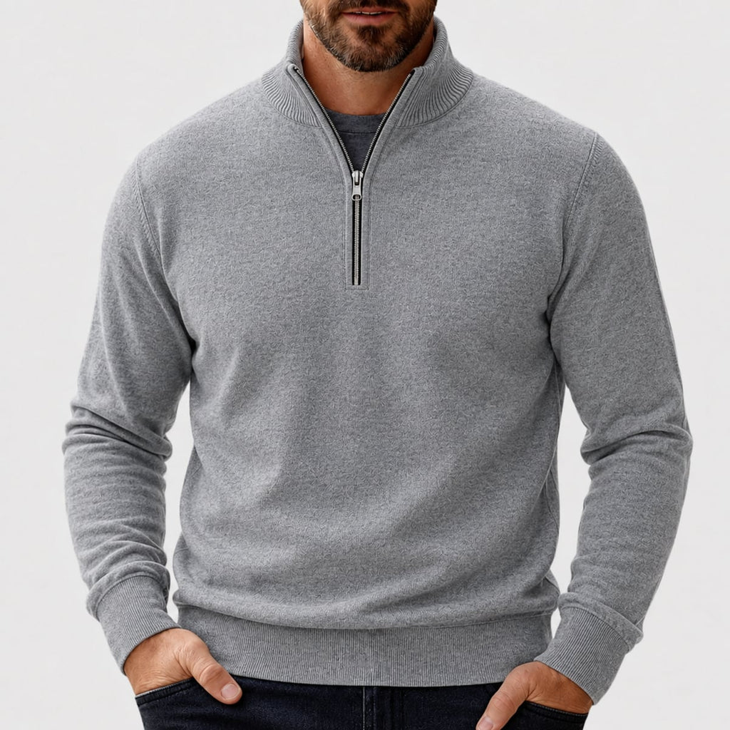 men's half zip pullover sweater in dark gray