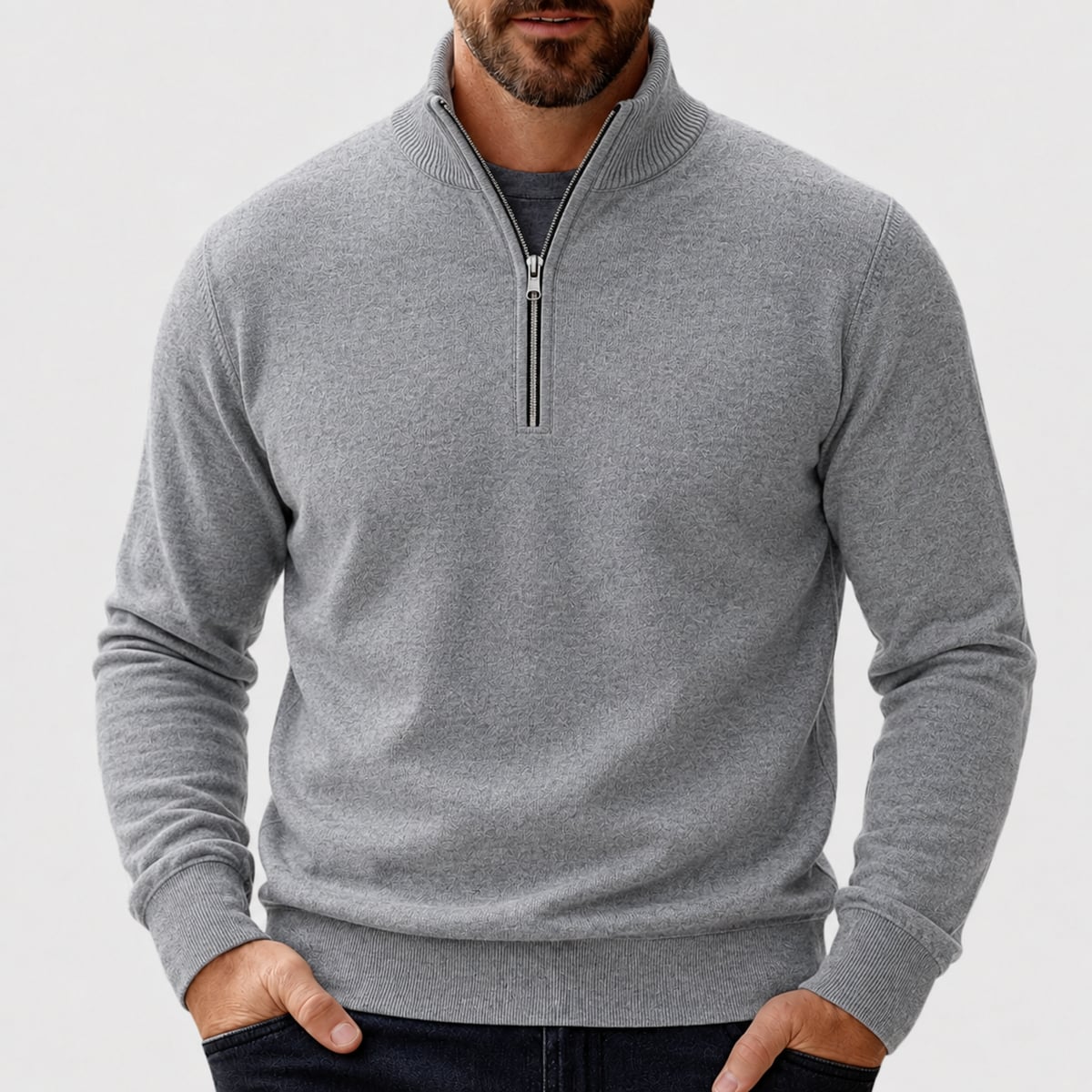 men's half zip pullover sweater in dark gray