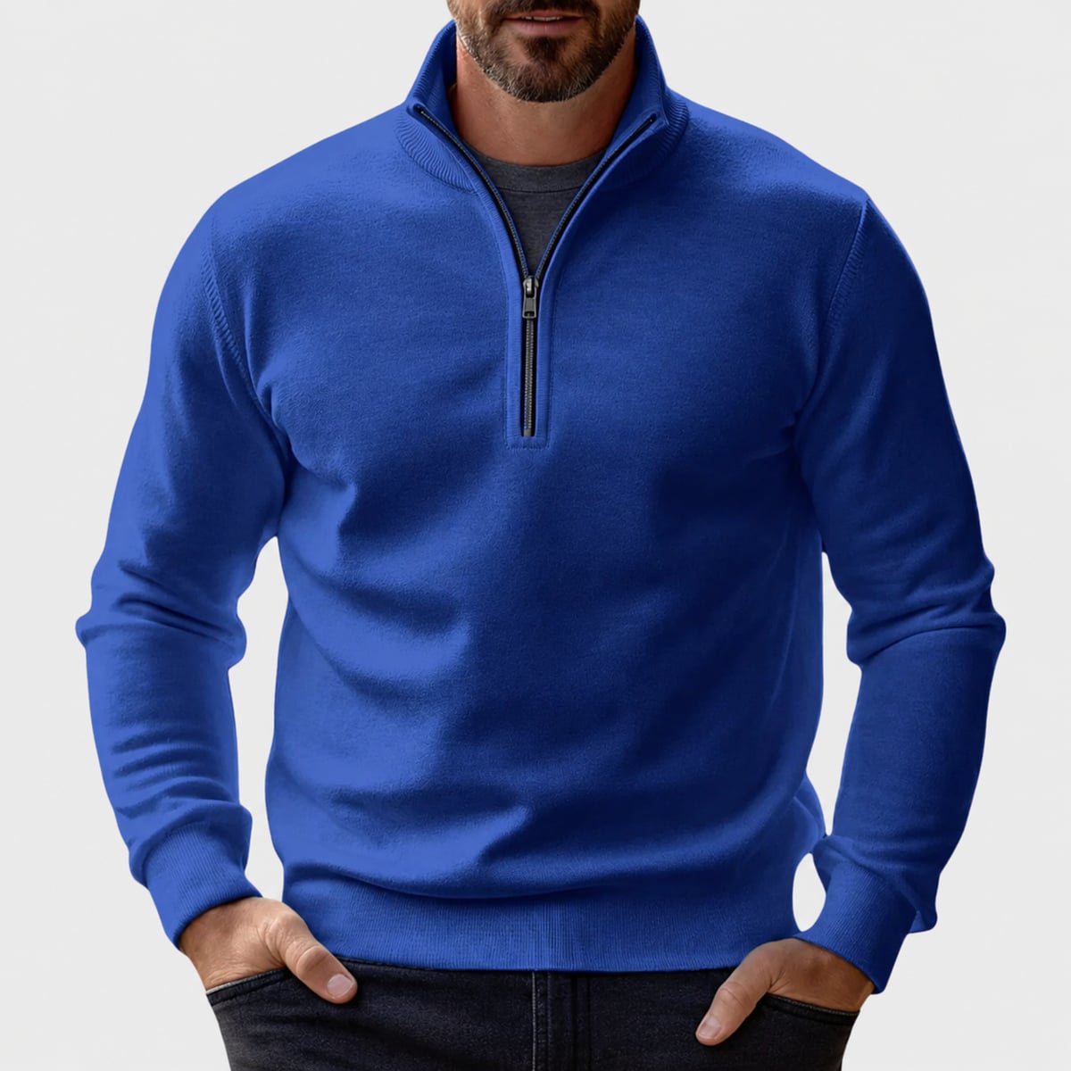 men's half zip pullover sweater in blue