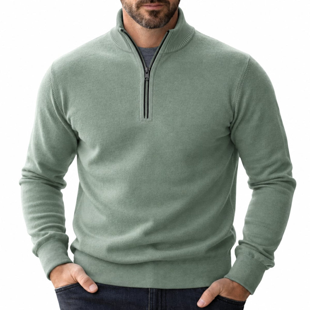 men's half zip pullover sweater in green