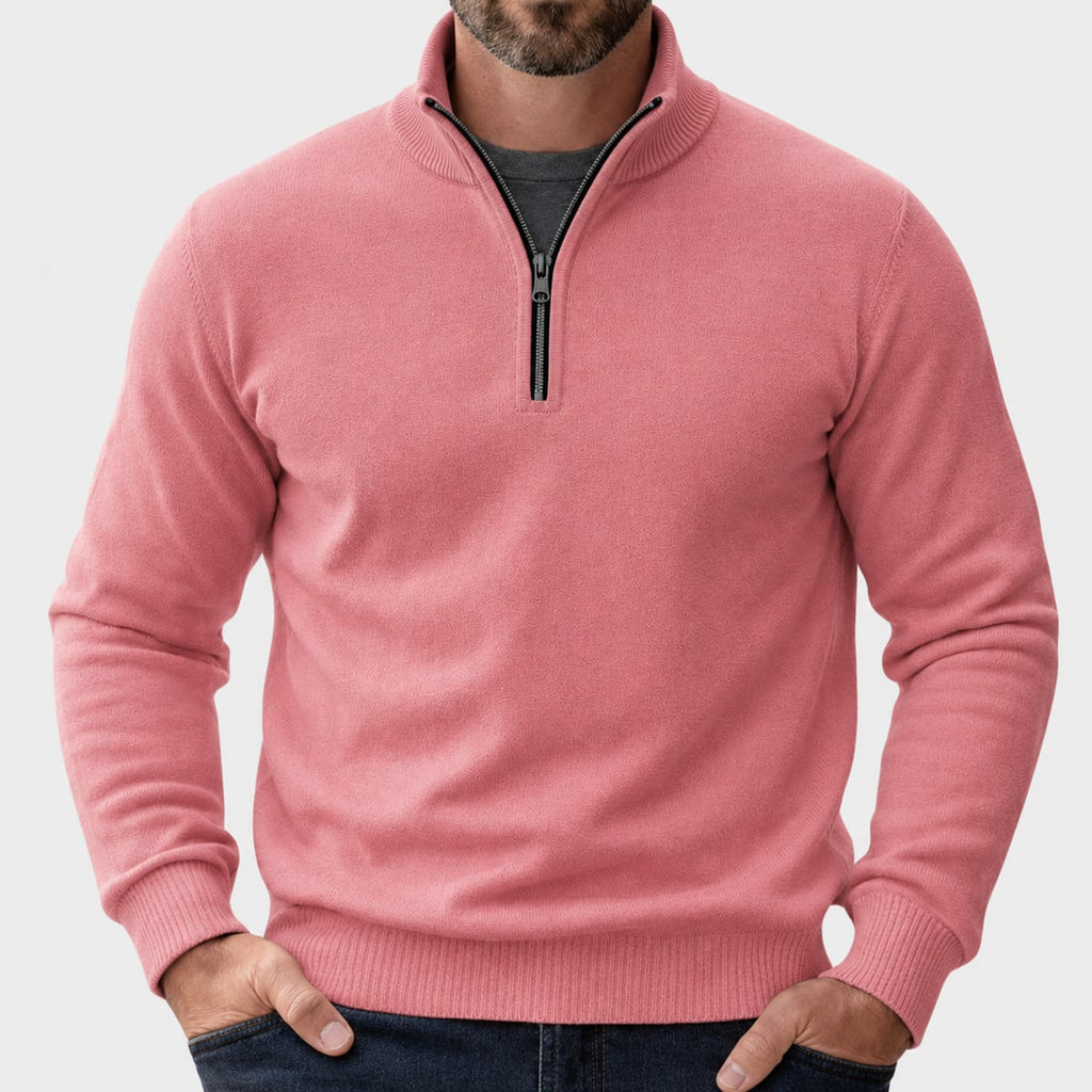 men's half zip pullover sweater in pink