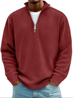 men's half zip ribbed pullover sweater in red