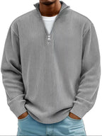 men's half zip ribbed pullover sweater in gray