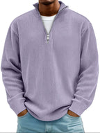 men's half zip ribbed pullover sweater in purple