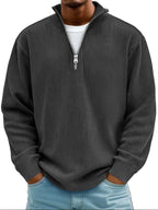 men's half zip ribbed pullover sweater in black