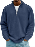 men's half zip ribbed pullover sweater in navy