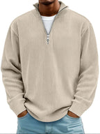 men's half zip ribbed pullover sweater in khaki