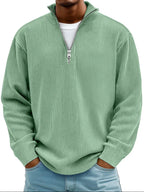men's half zip ribbed pullover sweater in green