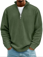 men's half zip ribbed pullover sweater in army green