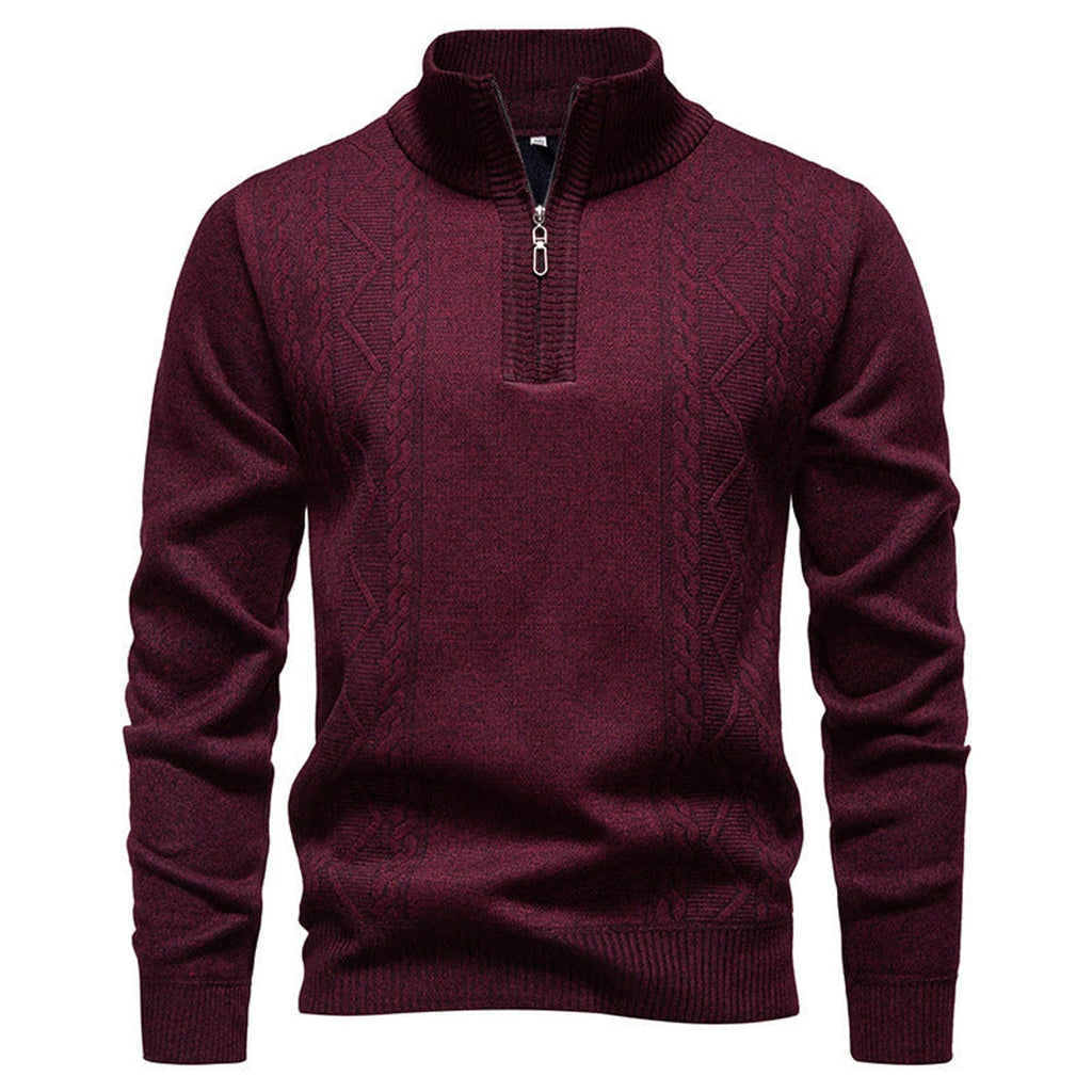 men's half zip stand collar pullover bordeaux